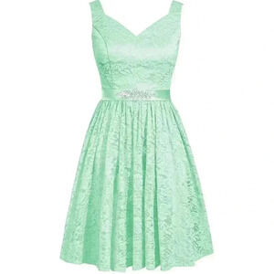 Mint Green Lace A-line Dress, Size Small w/ removable Sash & Built in Bra